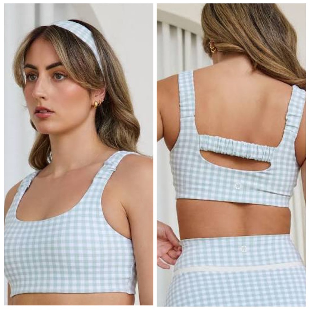 Astoria Luxe Balance Ruched Sports Crop - Jade Gingham